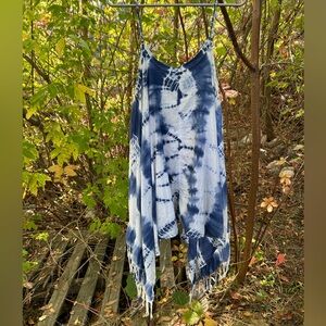 Patrons of Peace Blue & White Tie Dye Tie-dye Tunic with Spaghetti Straps.